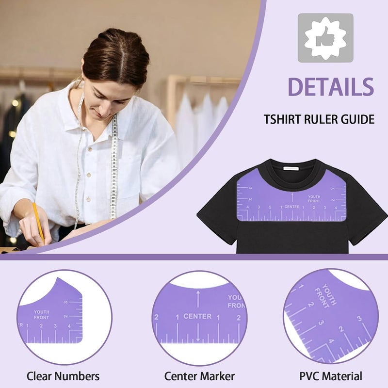 DNSGOOR Sublimation Shirts Tool Kits for Vinyl Alignment,Portable Pad for Ironing,T-Shirt Rulers Guide and Teflon Sheet for Cricut Heat Press HTV Vinyl Center Designs,Craft Sewing Accessories - Image 3